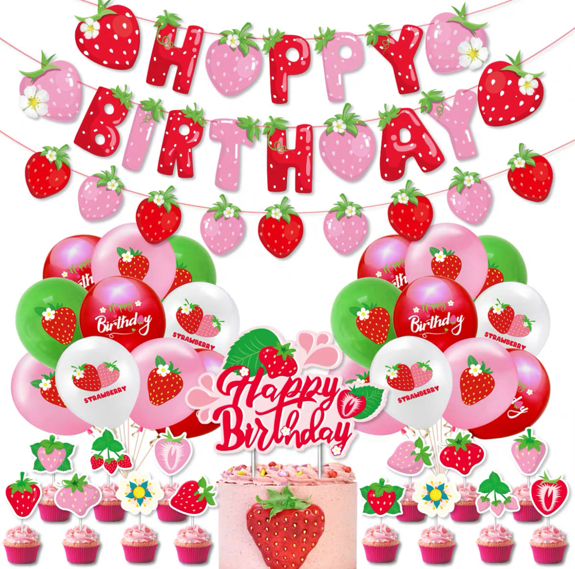 Strawberry Birthday Party Decoration Set