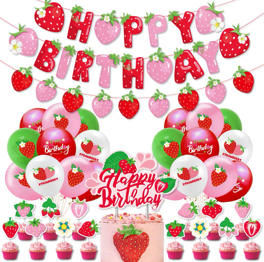 Strawberry Birthday Party Decoration Set