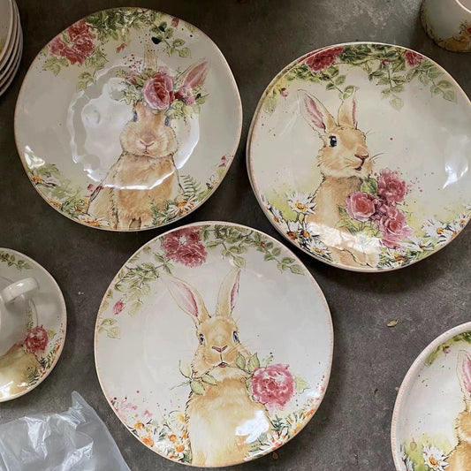 Floral Bunny Plates (Set of 3)