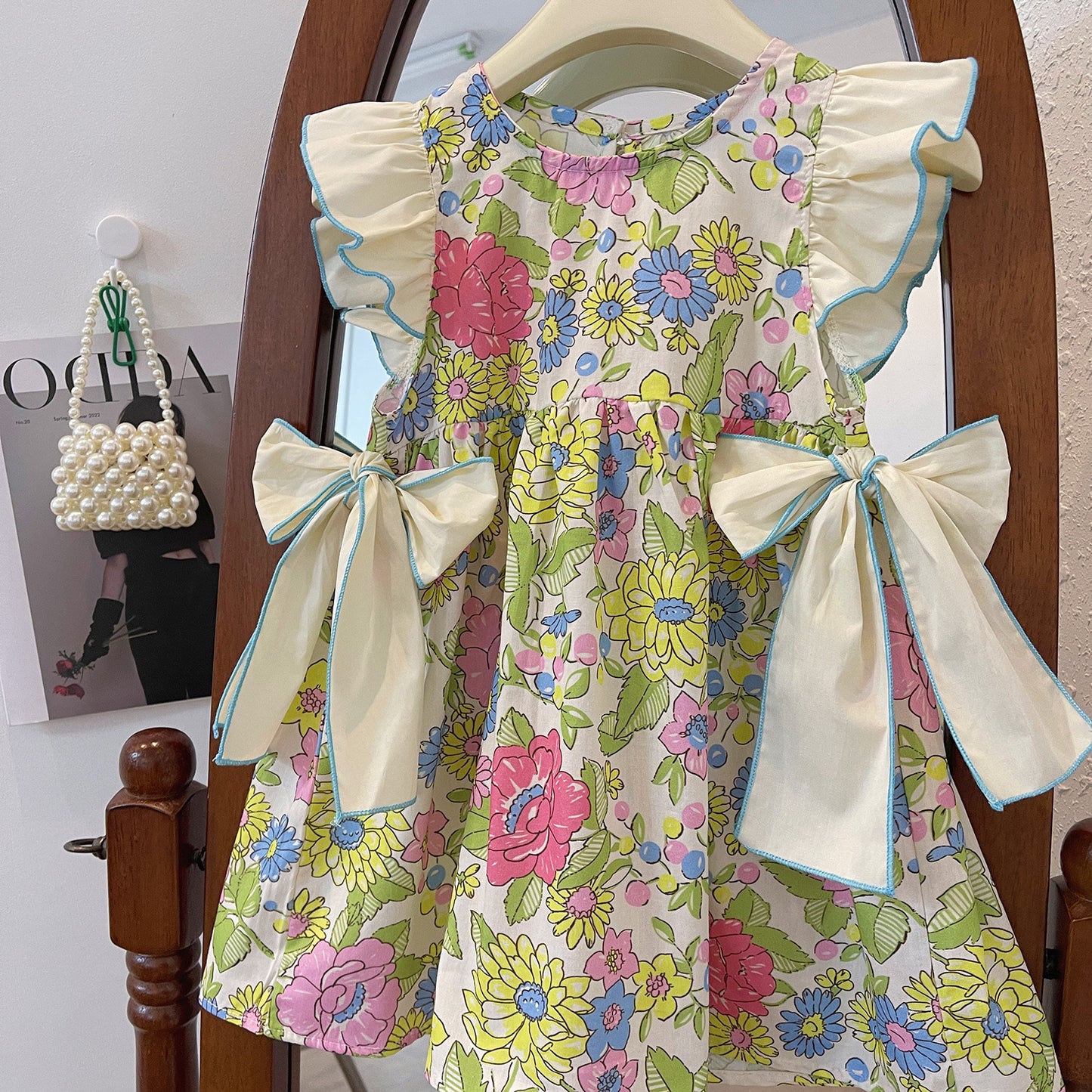 Floral Ruffle Sleeve Baby Dress with Bows