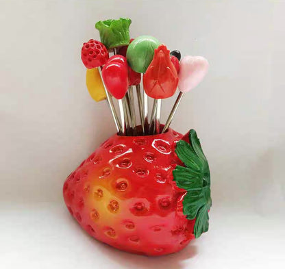 Strawberry Fruit Fork Set with Holder