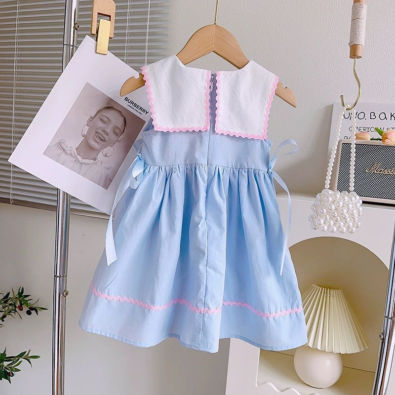 “Birthday Girl” Embroidered Blue Baby Dress